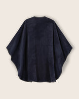 Alpaca Wool Cape with Leather trim in Navy