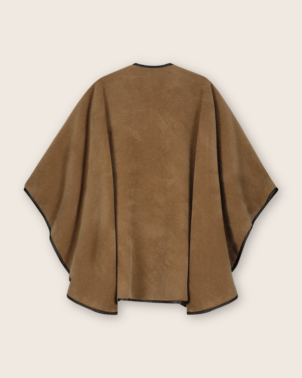 Alpaca Wool Cape with Leather trim in Camel