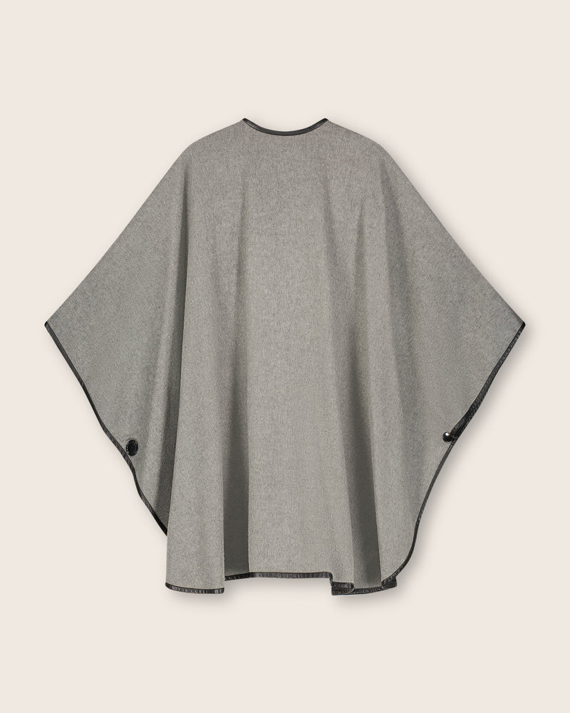 Reversible Cashmere Cape with Leather trim in Light Grey/Charcoal
