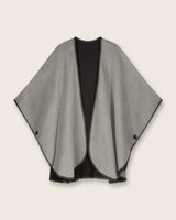 Reversible Cashmere Cape with Leather trim in Light Grey/Charcoal