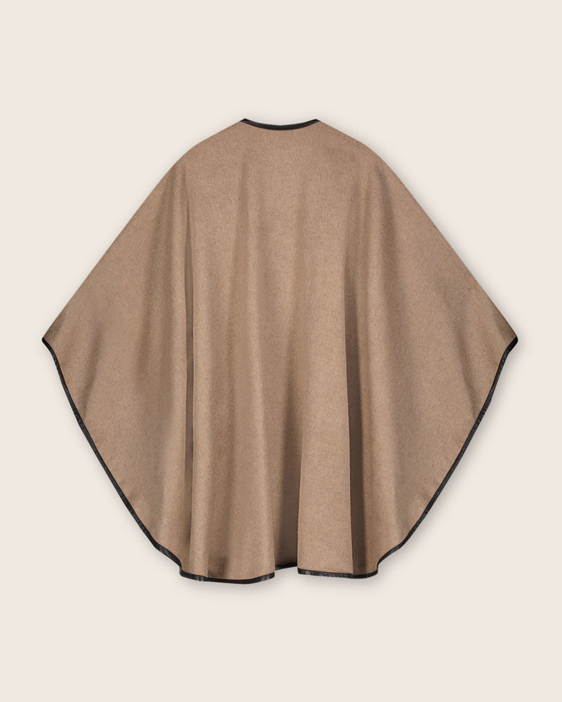 Reversible Cashmere Cape with Leather trim in Oat/Beige