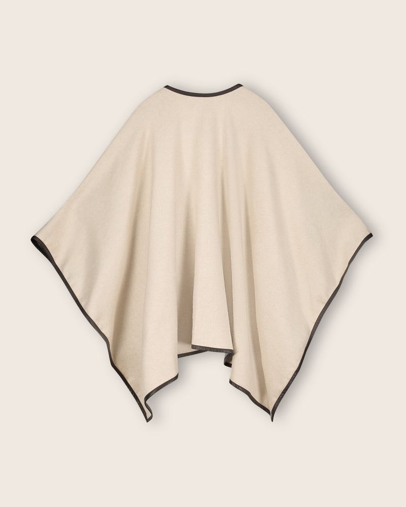 Reversible Cashmere Cape with Leather trim in Oat/grey