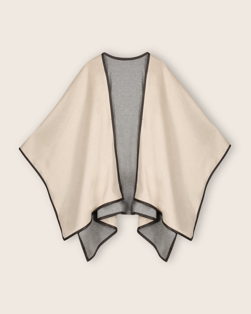 Reversible Cashmere Cape with Leather trim in Oat/Grey