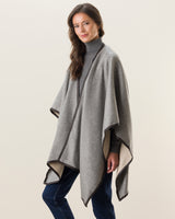 Reversible Cashmere Cape with Leather Trim in Oat/grey