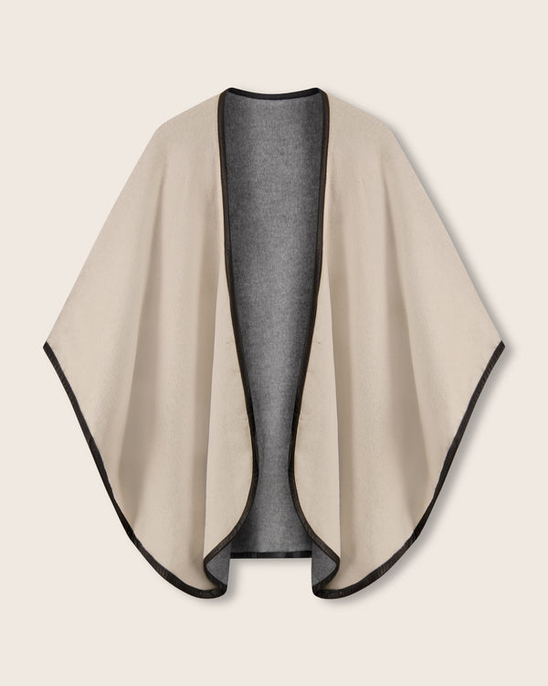 Reversible Cashmere Cape with Leather trim in Oat/Grey