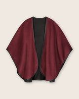 Reversible Cashmere Cape with Leather trim in Deep Red/Charcoal