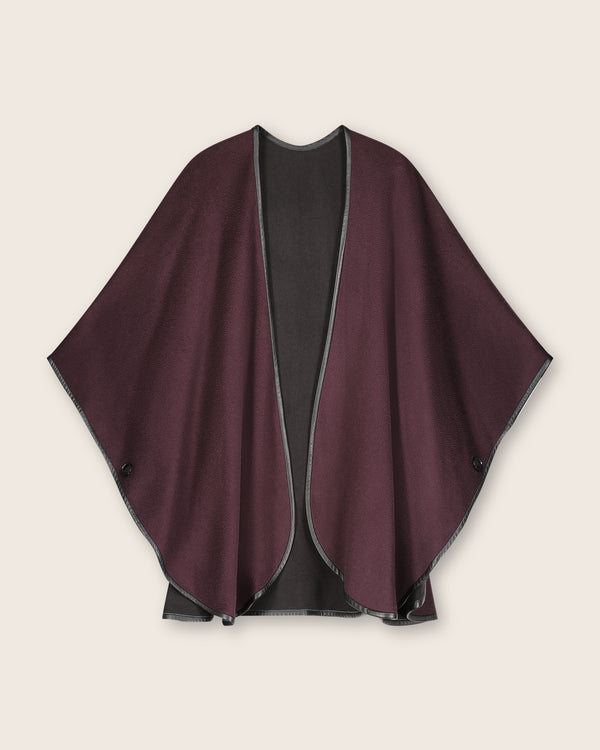 Reversible Cashmere Cape with Leather trim in Plum/Black