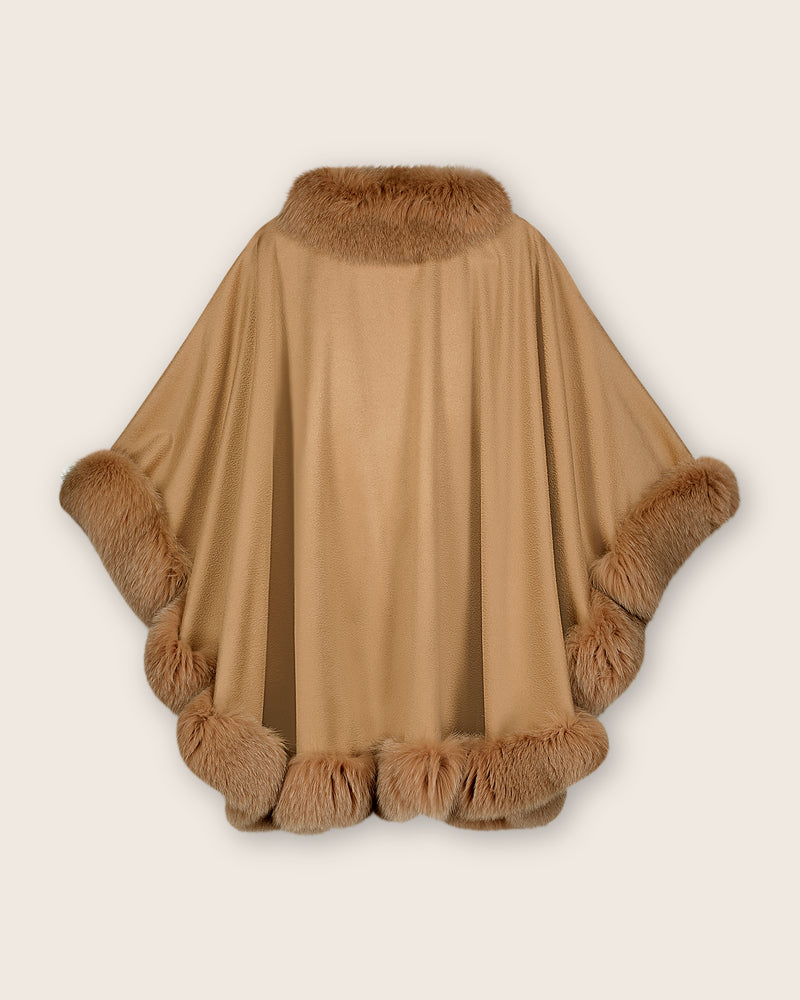 Fur Trimmed Cape in Camel