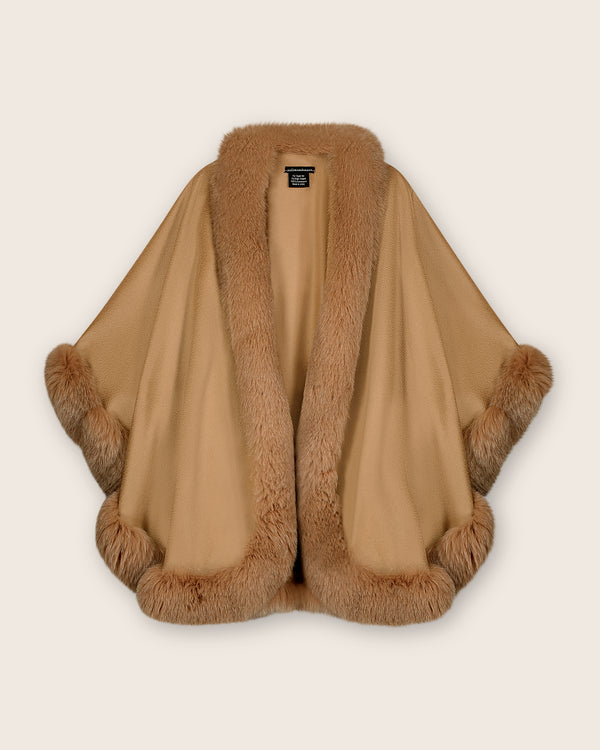 Fur Trimmed Cape in Camel