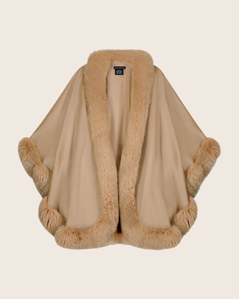 Cervinia Fur Trimmed Cashmere Cape Classic Length