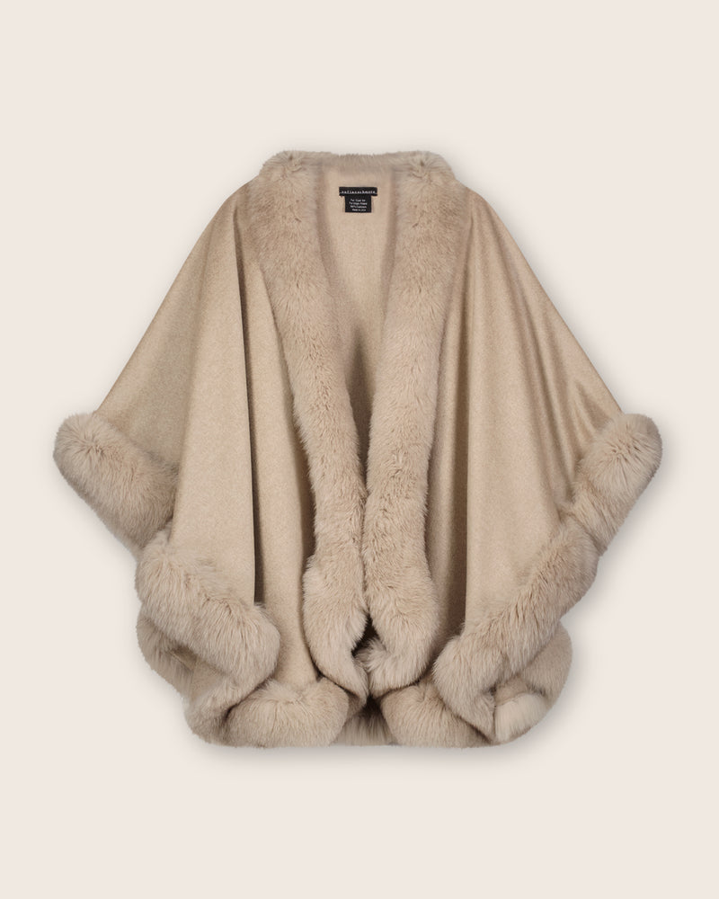 Fur Trimmed Cape in stone