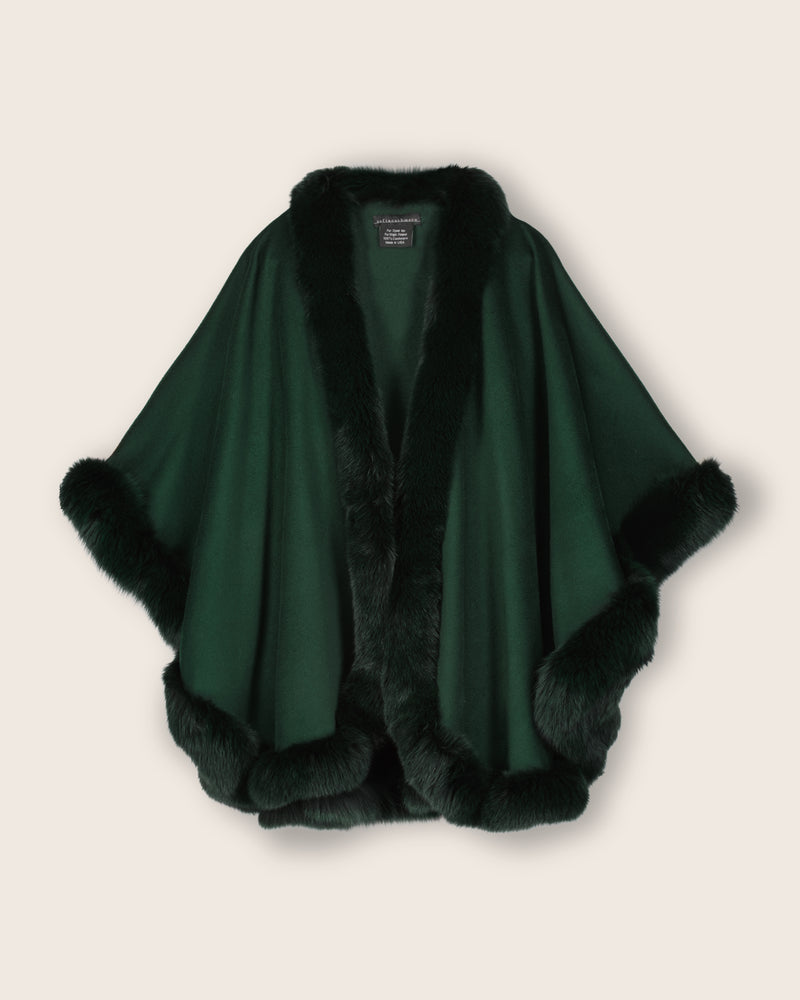 Fur Trimmed Cape in Emerald