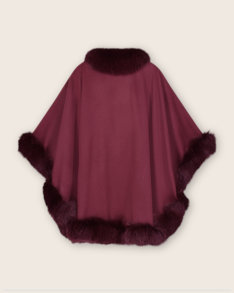 Fur Trimmed Cape in Plum