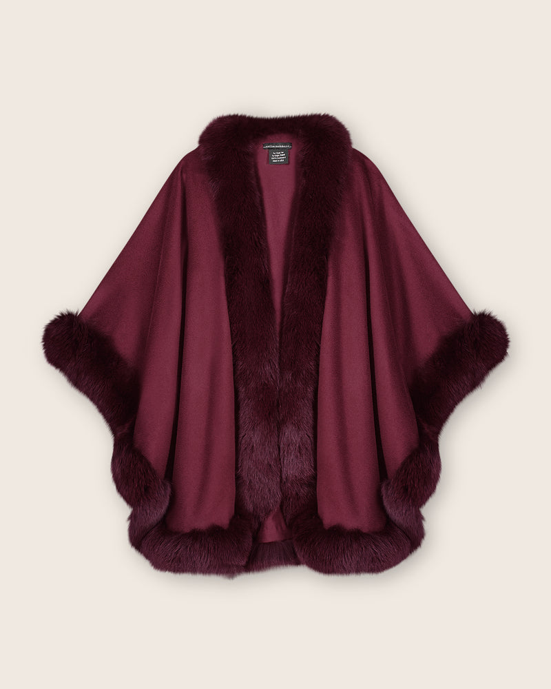Fur Trimmed Cape in Plum