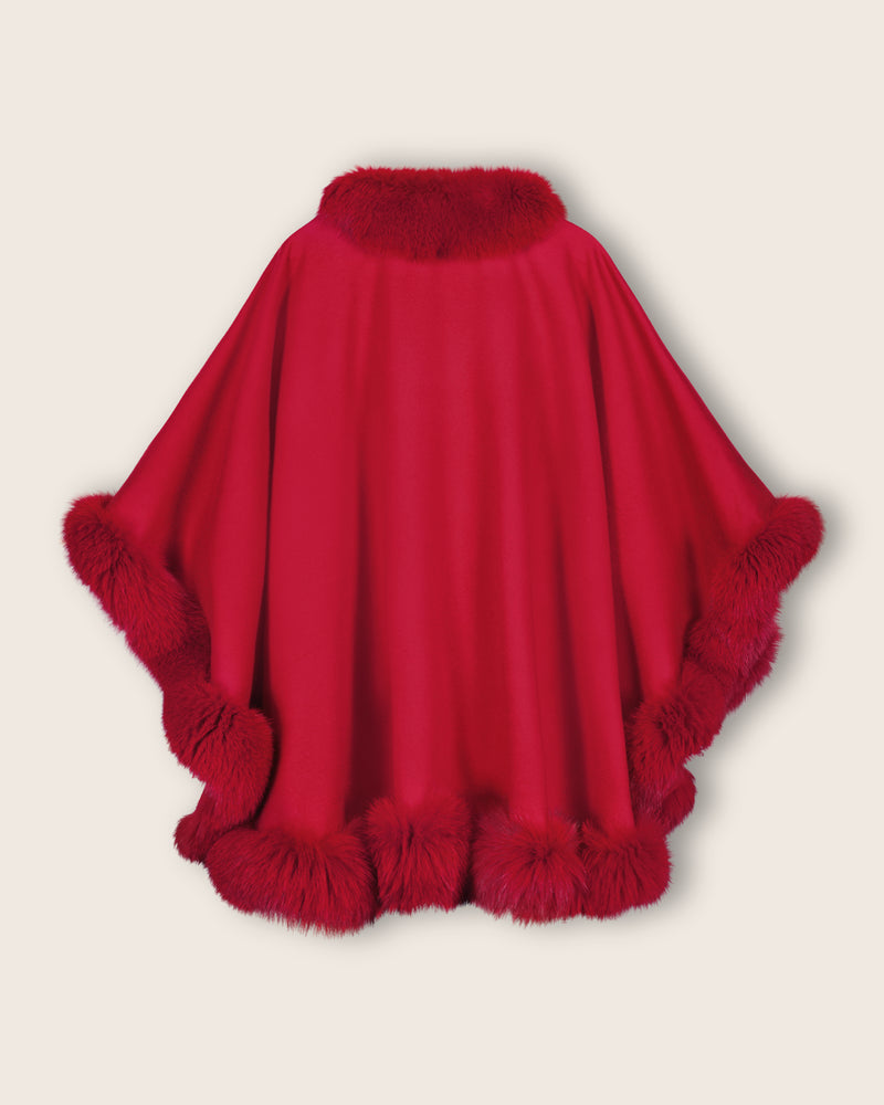 Fur Trimmed Cape in Red