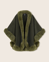 Fur Trimmed Cape in Olive