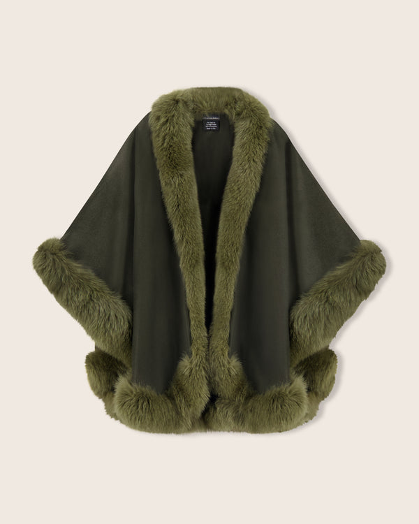 Fur Trimmed Cape in Olive