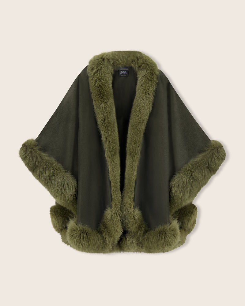 Fur Trimmed Cape in Olive