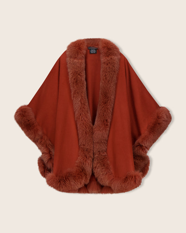 Fur Trimmed Cape in Paprika