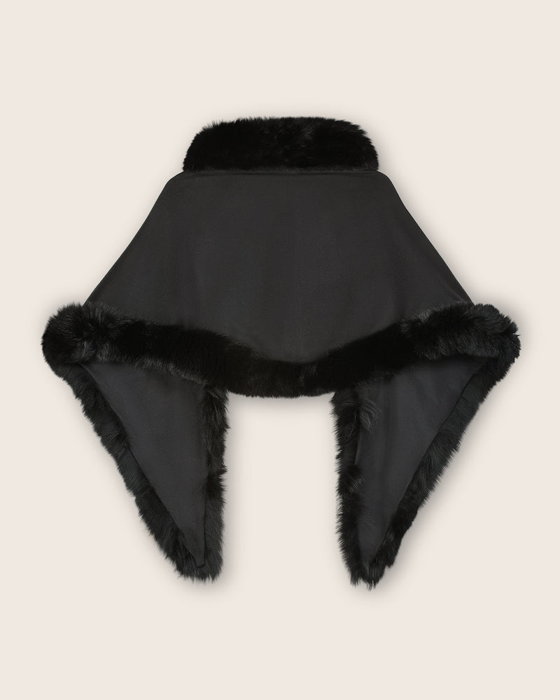 Fur Trimmed Cashmere Shawl in Black