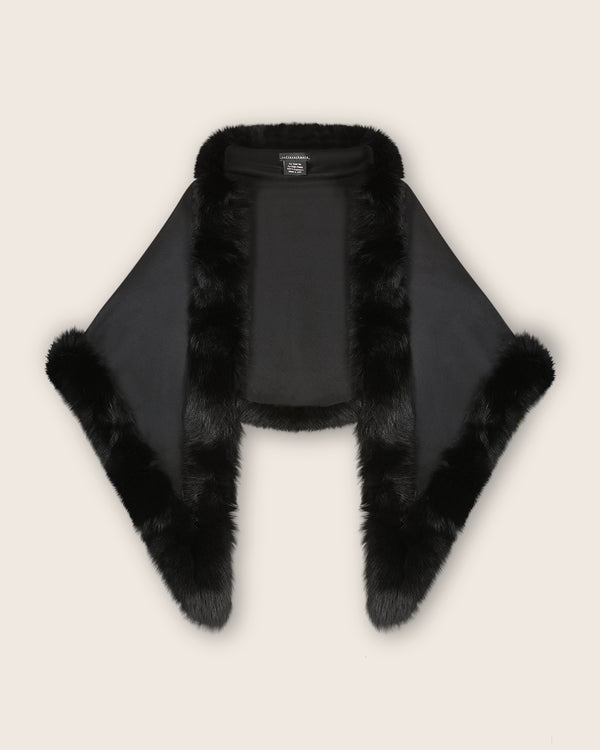 Fur Trimmed Cashmere Shawl in Black