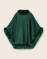 Fur Trimmed Cashmere Cape Petite Length in Emerald