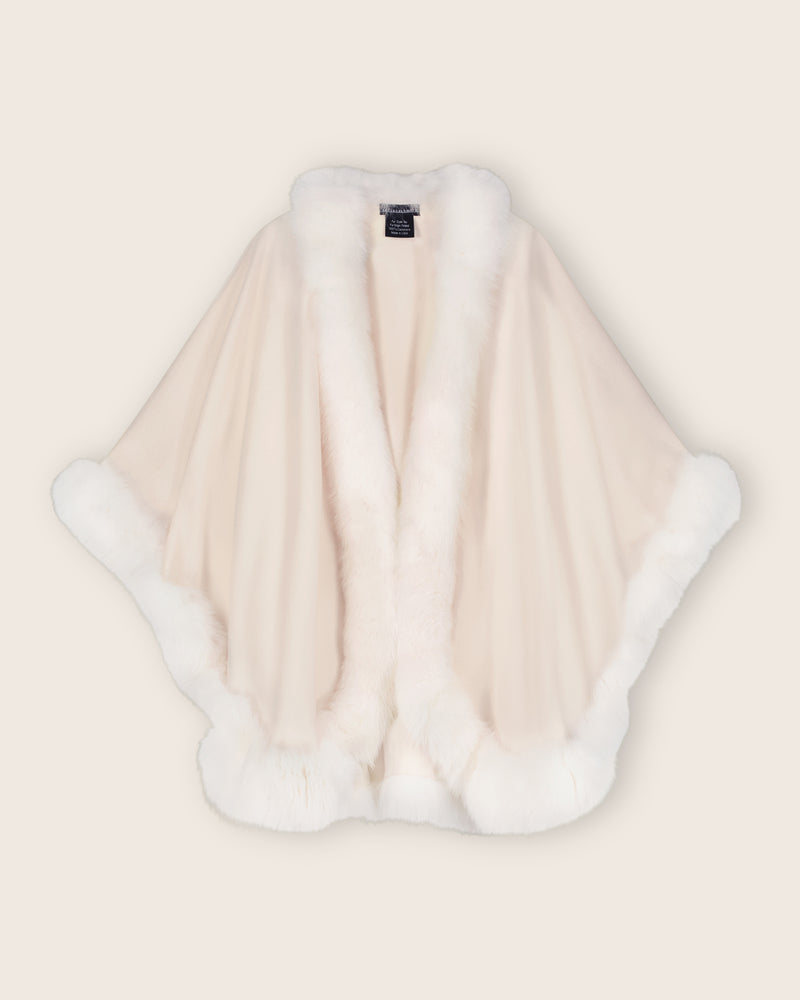 Fur Trimmed Cape, Classic Length in White