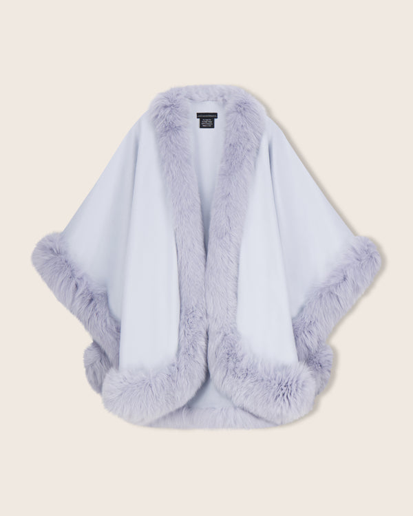 Fur Trimmed Cape in Dusty Blue
