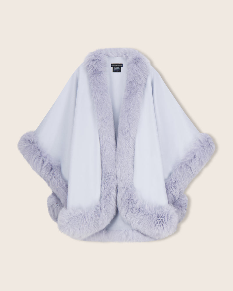 Fur Trimmed Cape in Dusty Blue