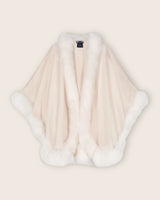 Color: Cervinia Petite. Fur Trimmed Cashmere Cape Petite Length in white