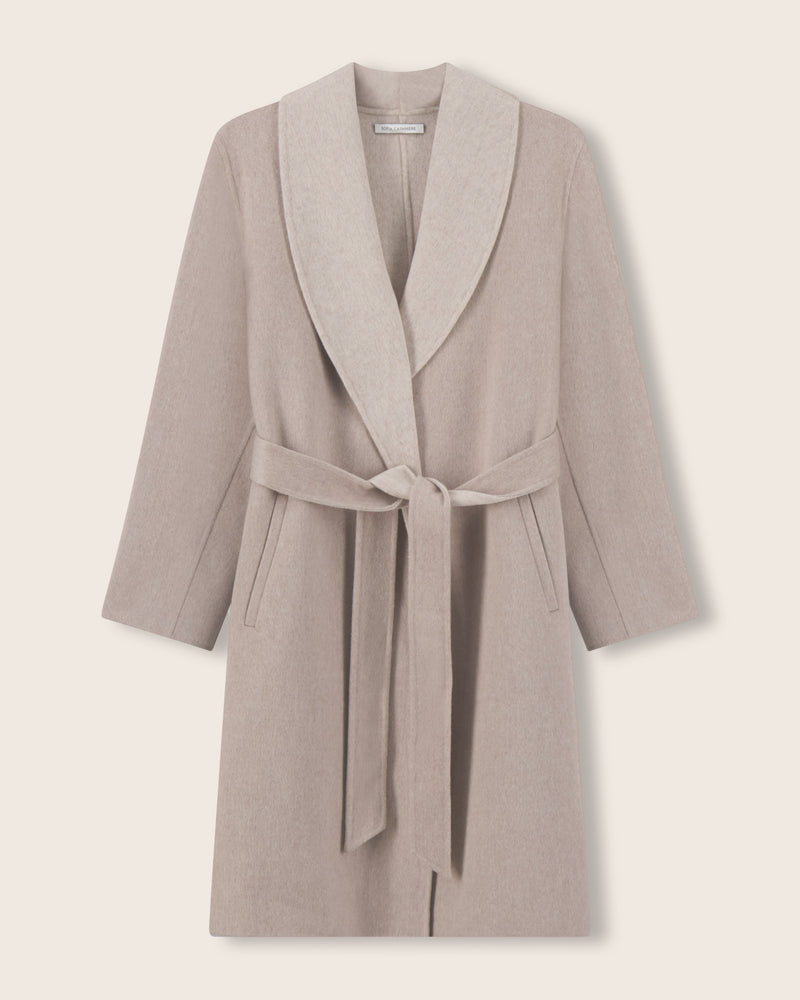 Gabriella cashmere wrap coat with belt in Oat/Beige