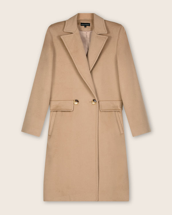 Pure Cashmere Pick-Stitched Double-Breasted Coat In Camel