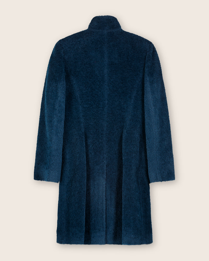 Alpaca Boucle Snap Button Coat in Teal