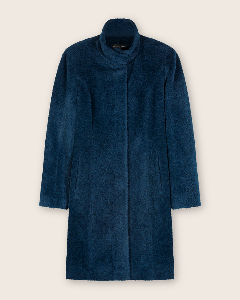 Alpaca Boucle Snap Button Coat in Teal
