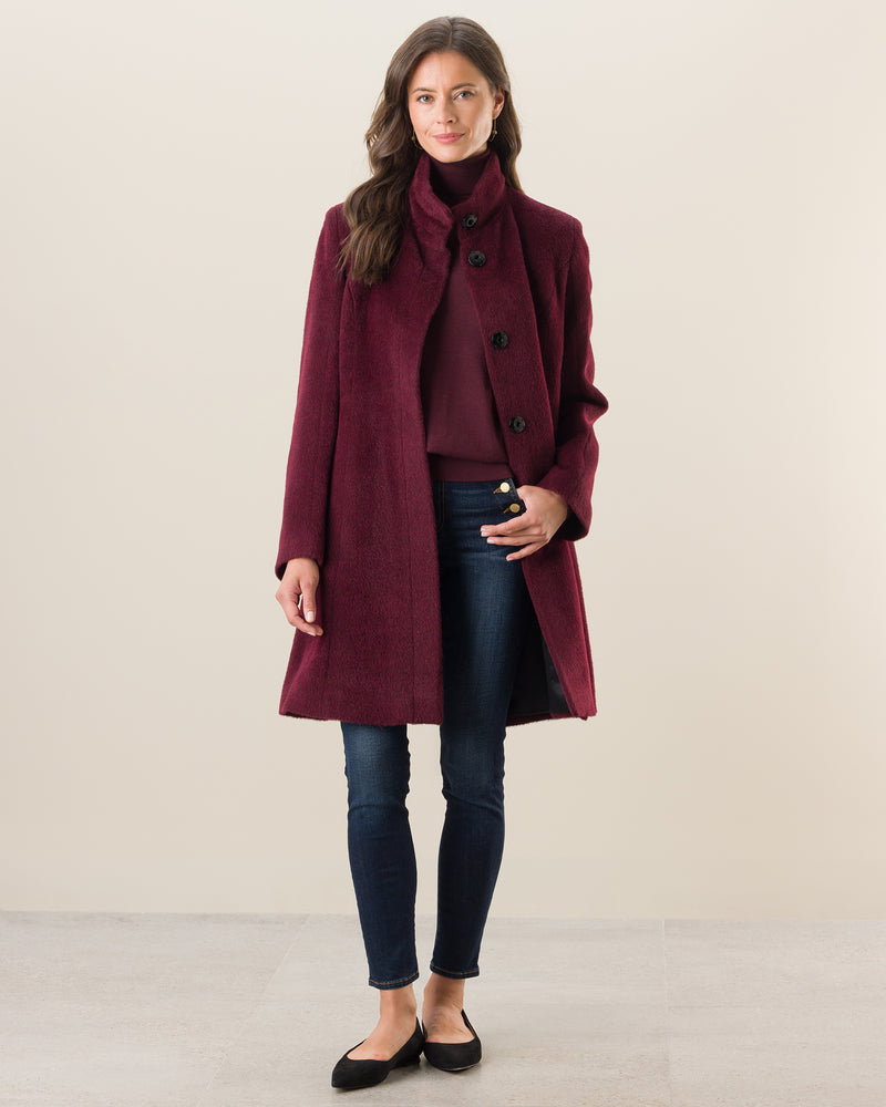 Burgundy boucle coat sale