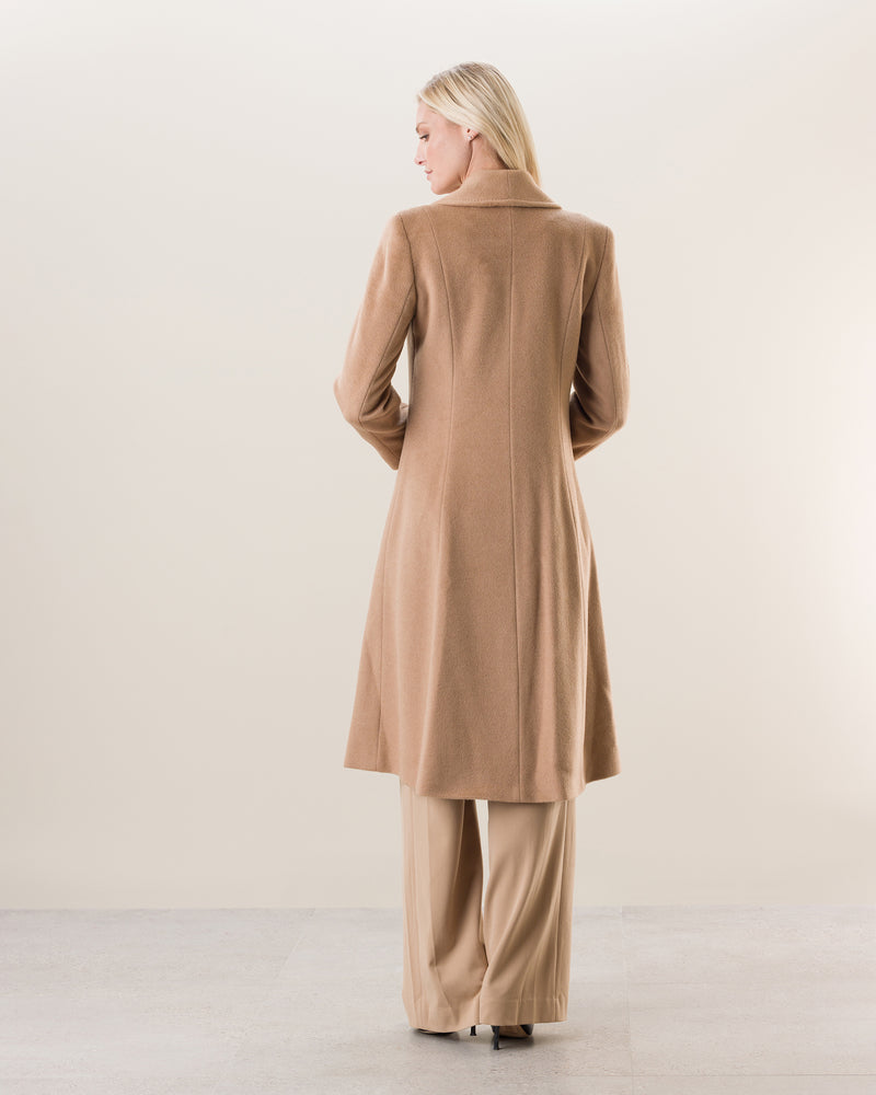Woman wearing Camel Hair Princess Coat in Camel