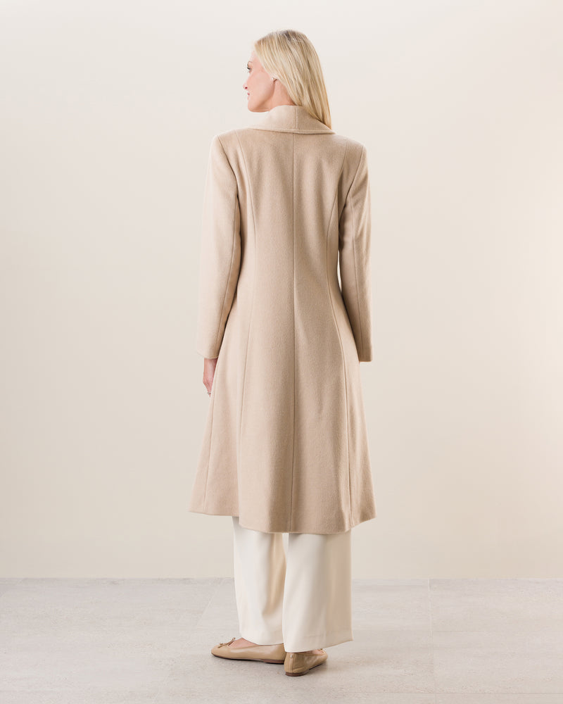 Woman wearing Camel Hair Princess Coat in Blonde