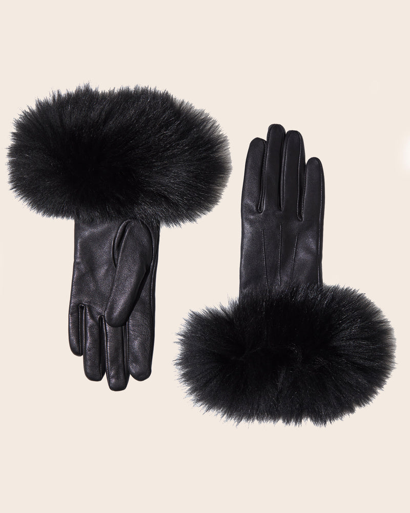 Mano fur trimmed leather glove in black