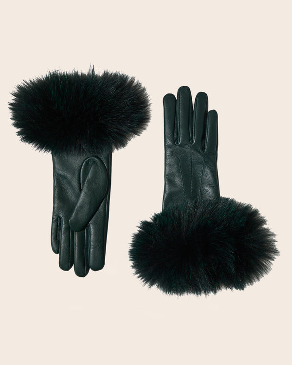 Mano fur trimmed leather glove in emerald