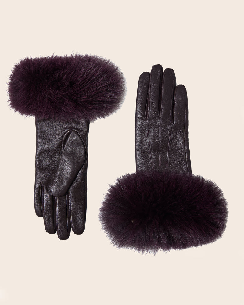 Mano fur trimmed leather glove in Bordeaux
