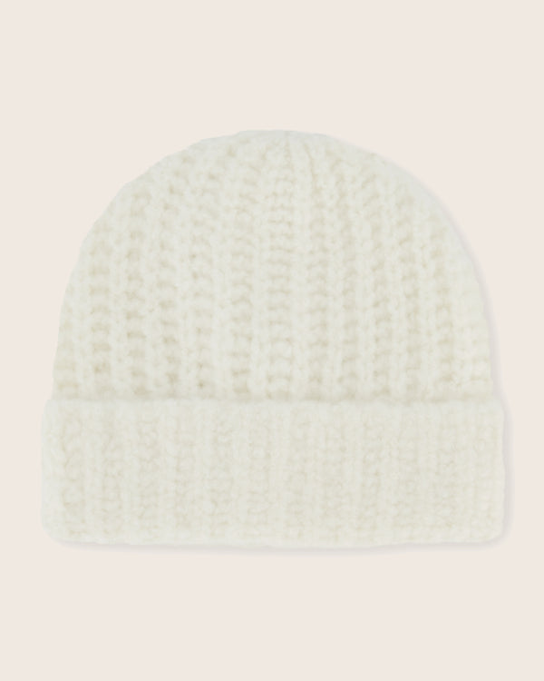 Eleganza Cashmere cuffed knitted beanie in ivory