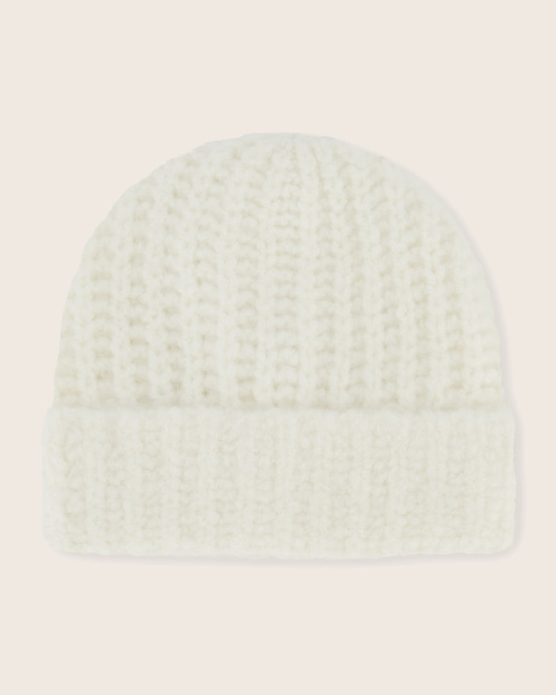Eleganza Cashmere cuffed knitted beanie in ivory
