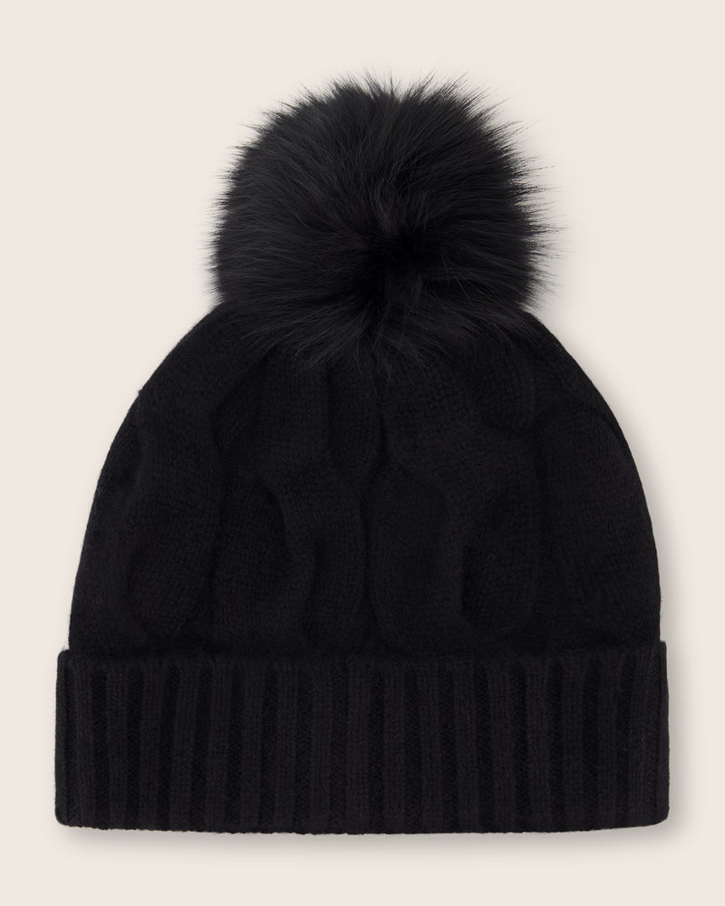 New York Cashmere PomPom Hat in black