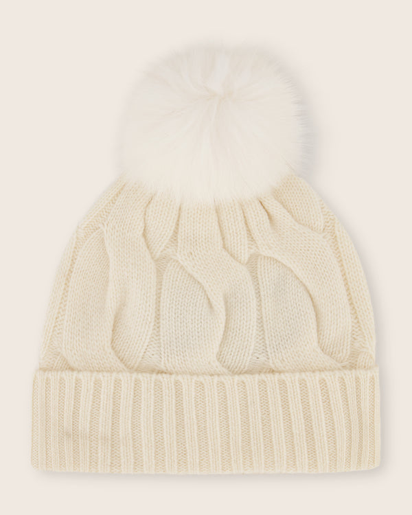 New York Cashmere PomPom Hat in ivory