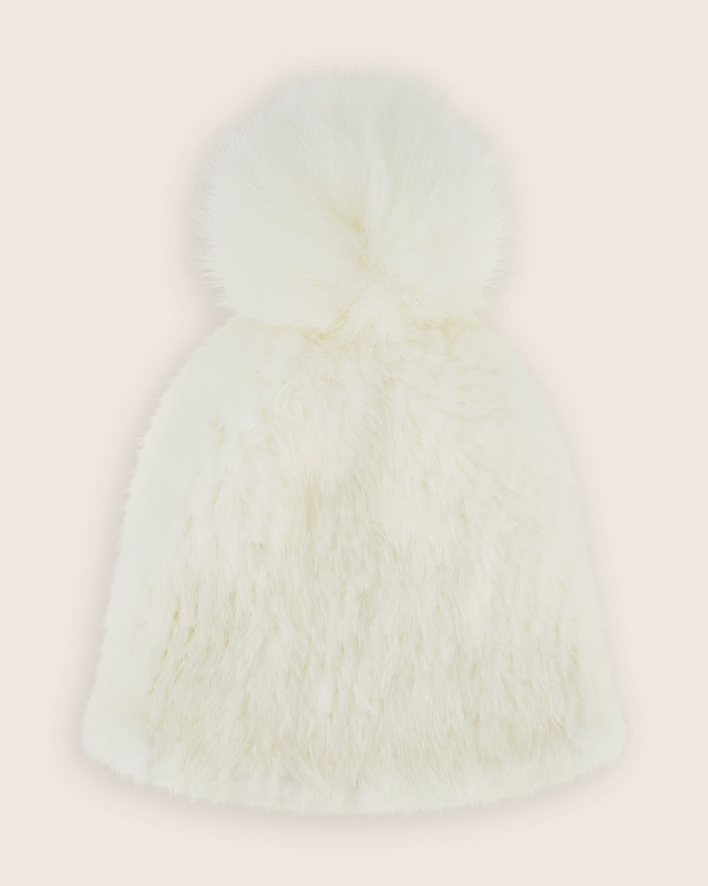 Mink Hat with Fox Fur Pom in ivory