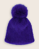 Mink Hat with Fox Fur Pom in blue