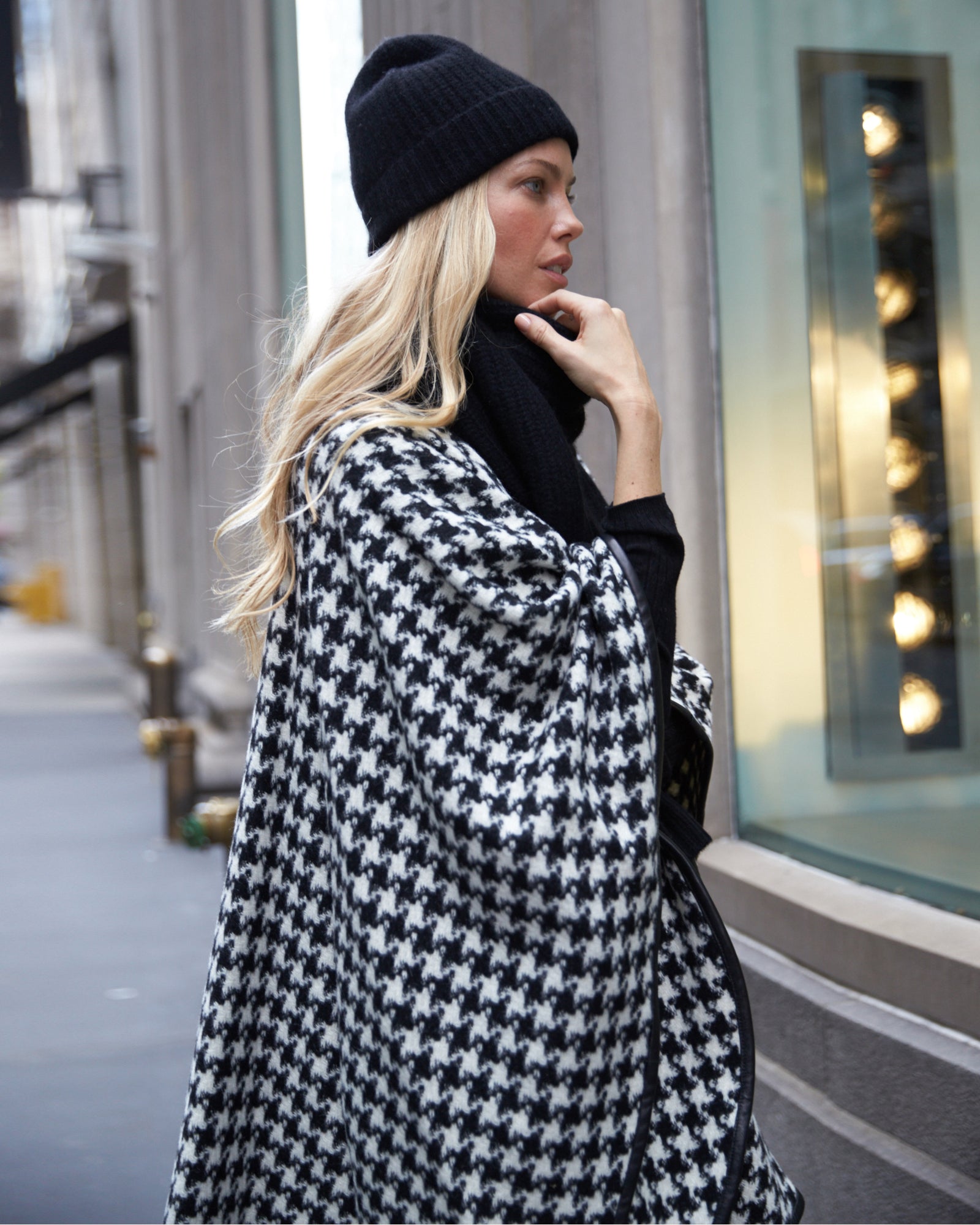 Houndstooth Leather Trimmed Cape