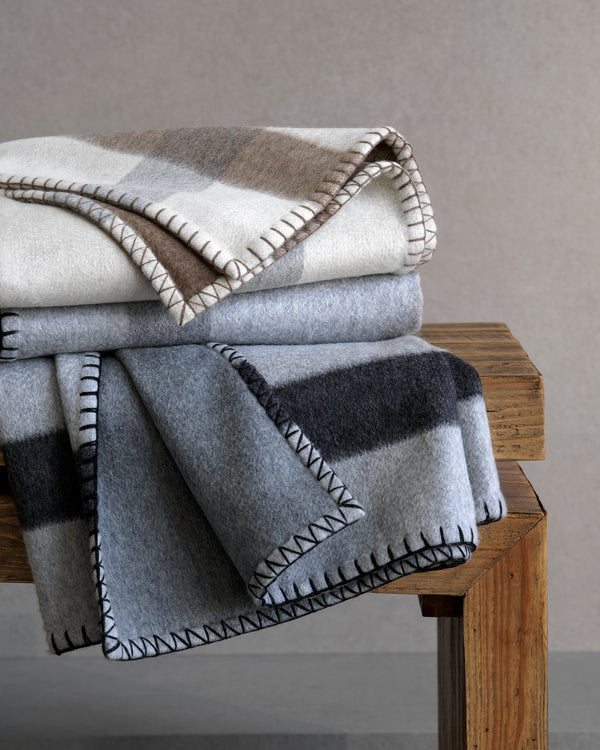 Woven Reversible Plaid to Solid Throw in Grey