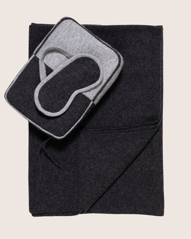 Jersey Knit Color Contrast Travel Set in Charcoal
