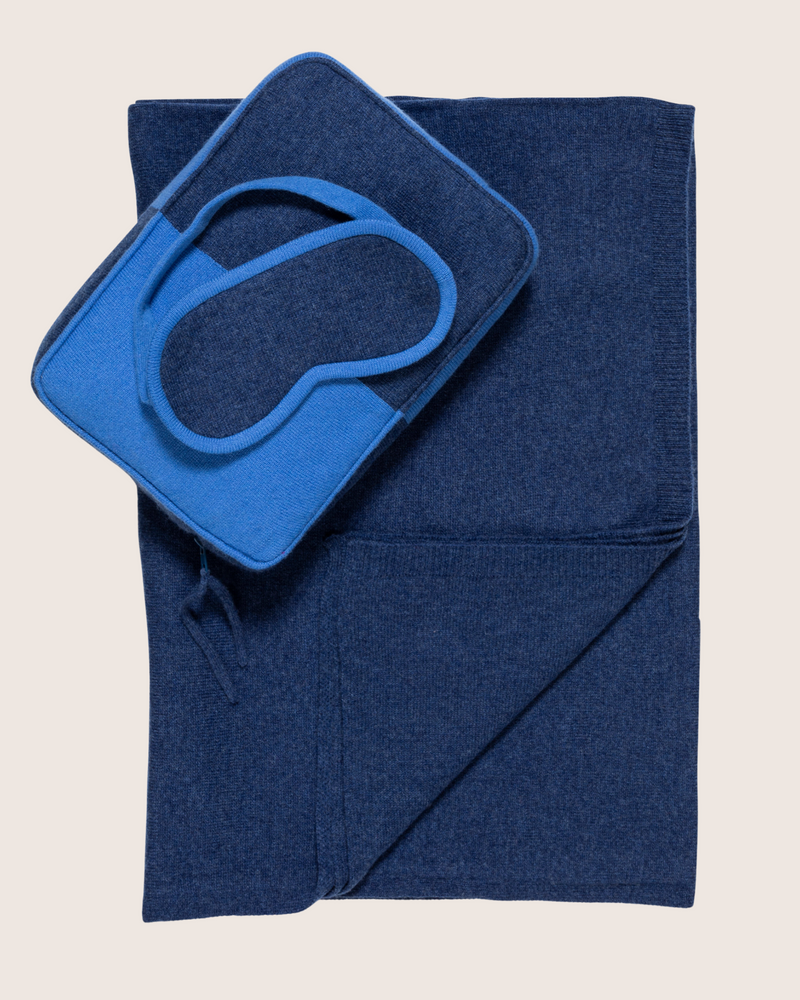 Jersey Knit Color Contrast Travel Set in Navy